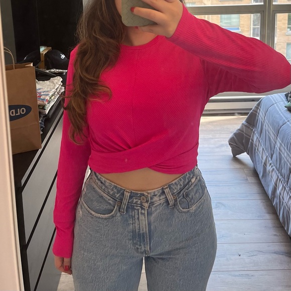 H&M neon pink long sleeve crop top - Picture 4 of 7